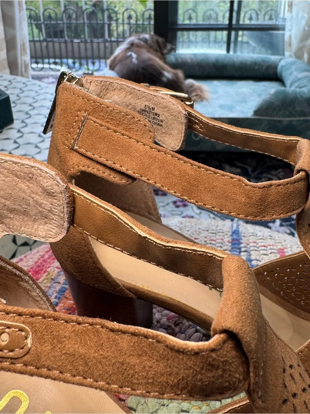 🟤🤎 Unisa Brown Perforated T-Strap Block Heel Sandals 🤎🟤